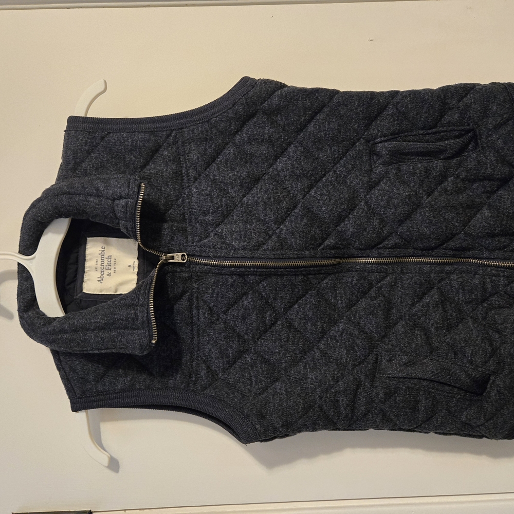 Abercrombie & Fitch Blue Quilted Vest with Stand-Up Collar